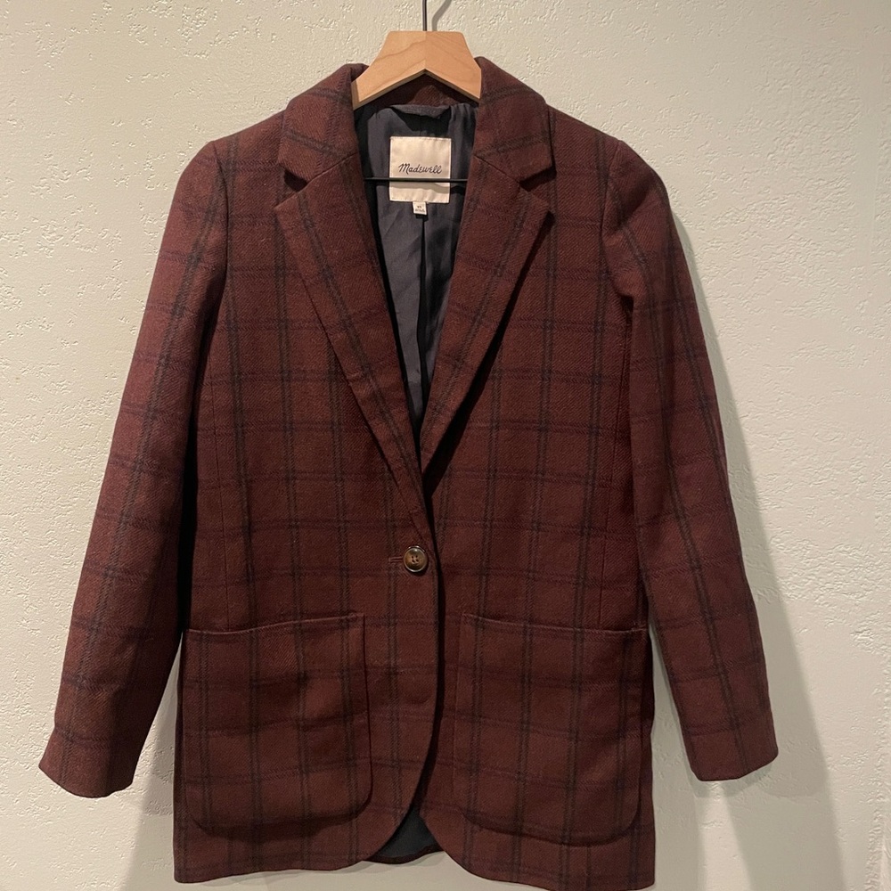 Madewell Maroon Blazer Jacket Wool Oversized Fit